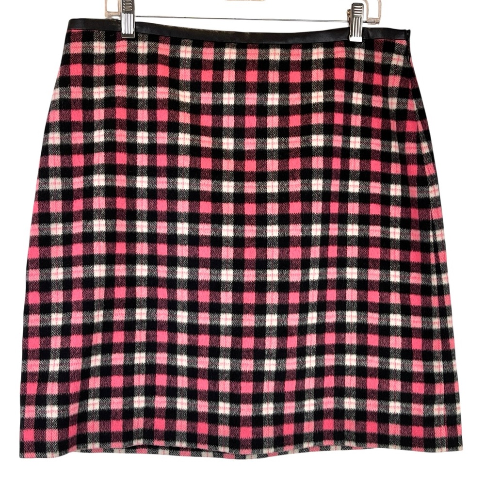 Talbots Plaid Wool Blend Skirt Career Academia Office Pink Black White Sz 12